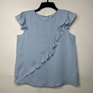 Women's Baby Blue Ruffle Sleeve Blouse Top Size Small